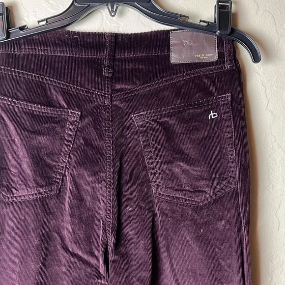 RAG & BONE Casey Corduroy High Rise Flare Jeans in Burgundy - Size 27 - Picture 7 of 16
